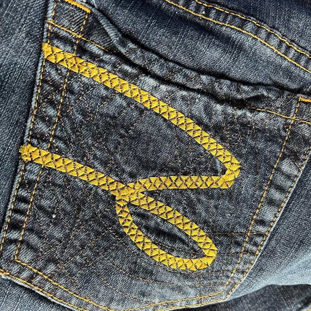 Seven7 -  RARE Y2K Vintage Wide Leg Crop Gold Embroidered Blue Jean - Size 18 - Picture 9 of 11